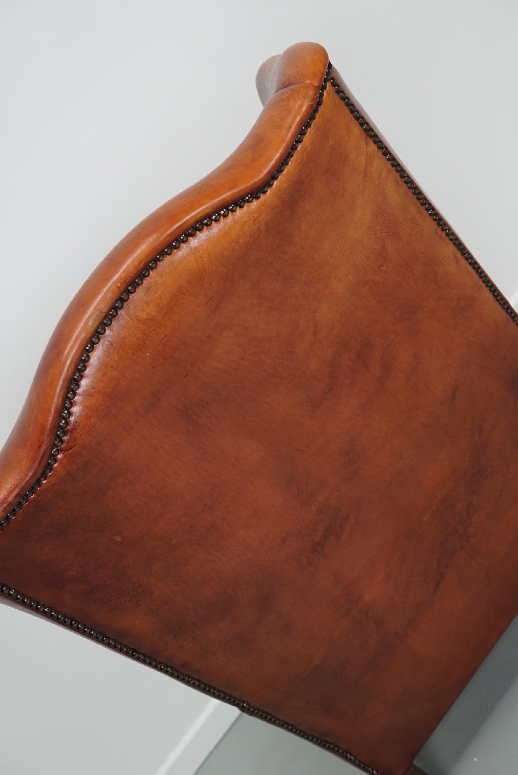 Vintage Dutch Cognac Colored Wingback Leather Club Chair For Sale 4