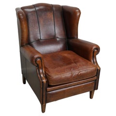 Vintage Dutch Cognac Colored Wingback Leather Club Chair