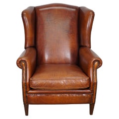 Vintage Dutch Cognac Colored Wingback Leather Club Chair