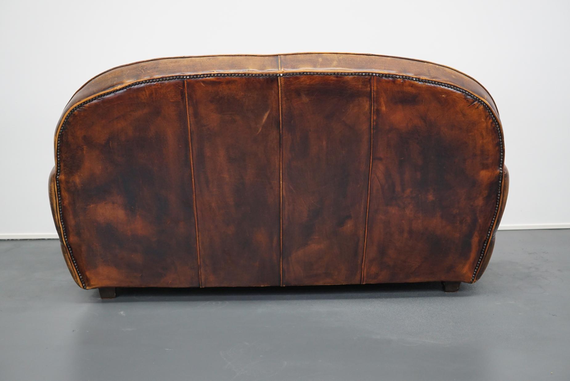 Vintage Dutch Cognac Leather 2-Seat Sofa 2