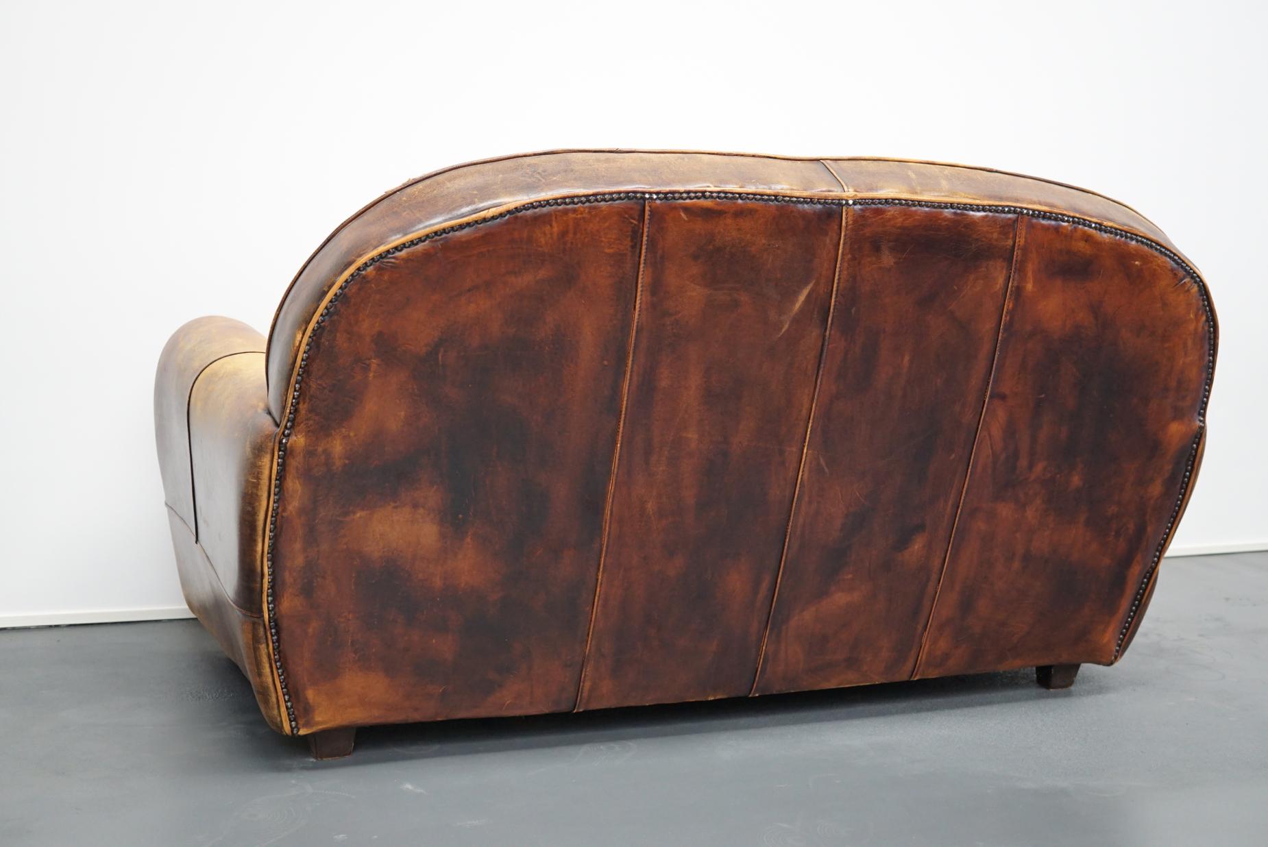 Vintage Dutch Cognac Leather 2-Seat Sofa 3