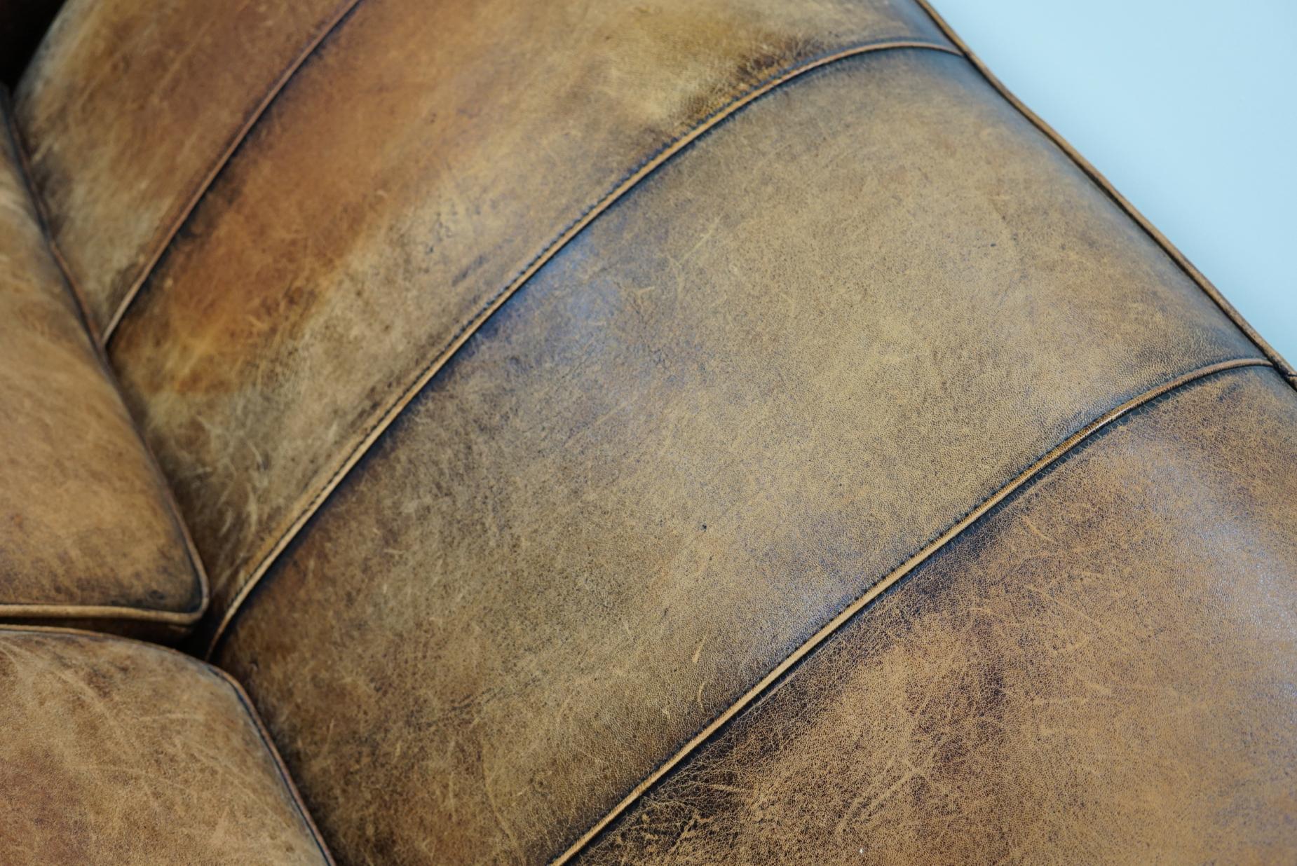 Industrial Vintage Dutch Cognac Leather 2-Seat Sofa