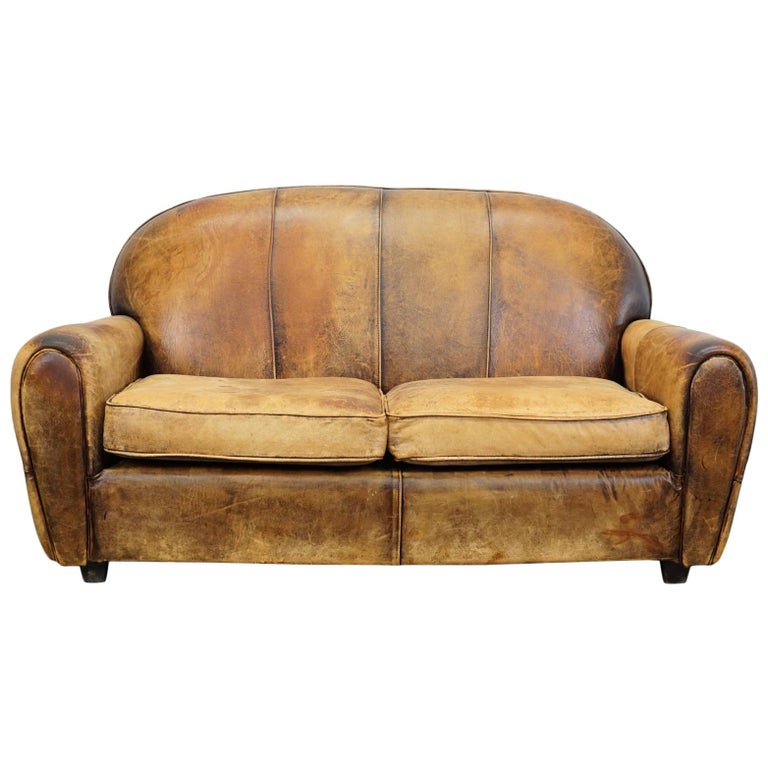 Vintage Dutch Cognac Leather 2 Seat Sofa For Sale At 1stdibs