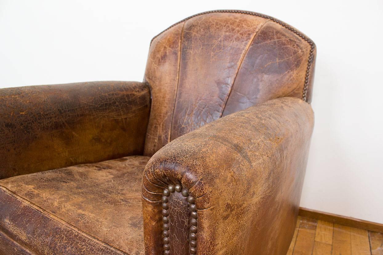Vintage Dutch Cognac Leather Art Deco Club Chair For Sale 7