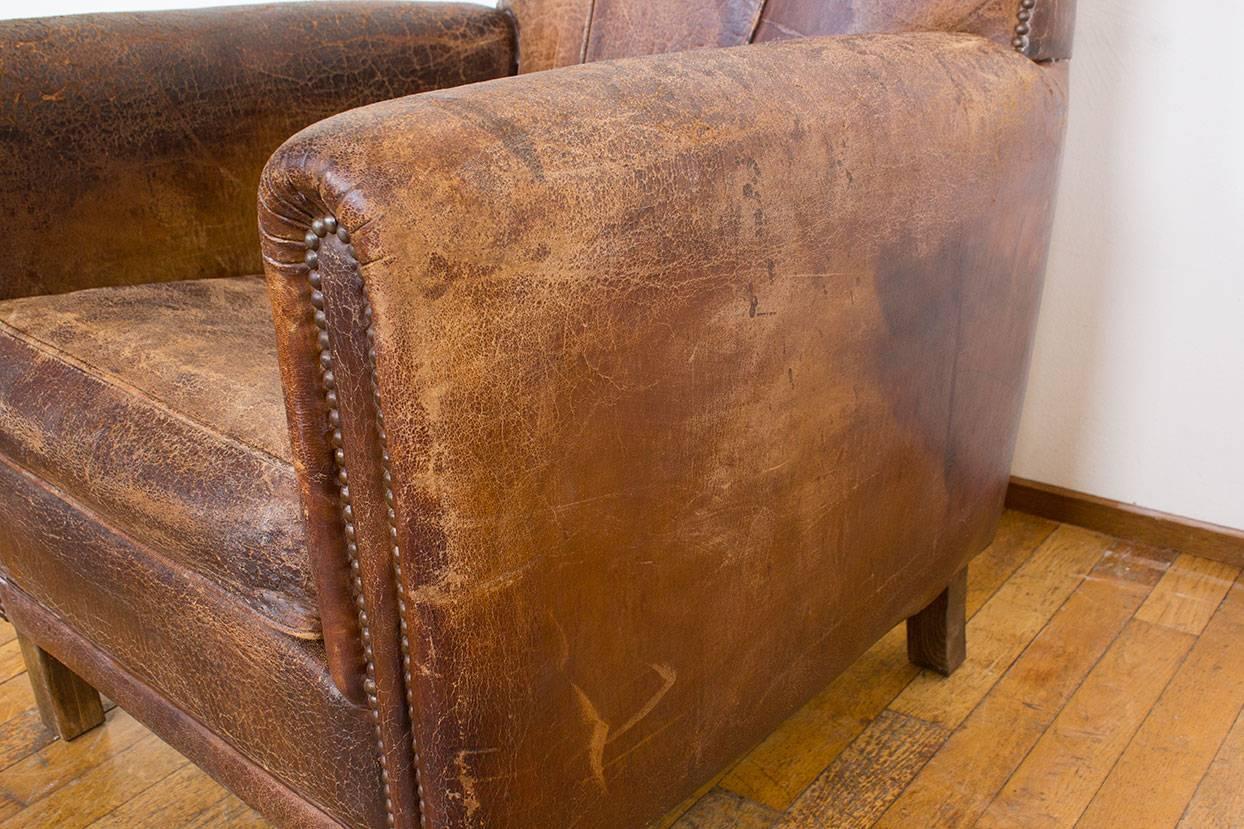 Vintage Dutch Cognac Leather Art Deco Club Chair For Sale 8