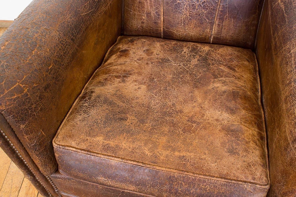 Vintage Dutch Cognac Leather Art Deco Club Chair For Sale 12
