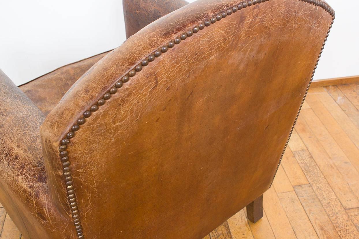 Vintage Dutch Cognac Leather Art Deco Club Chair For Sale 16