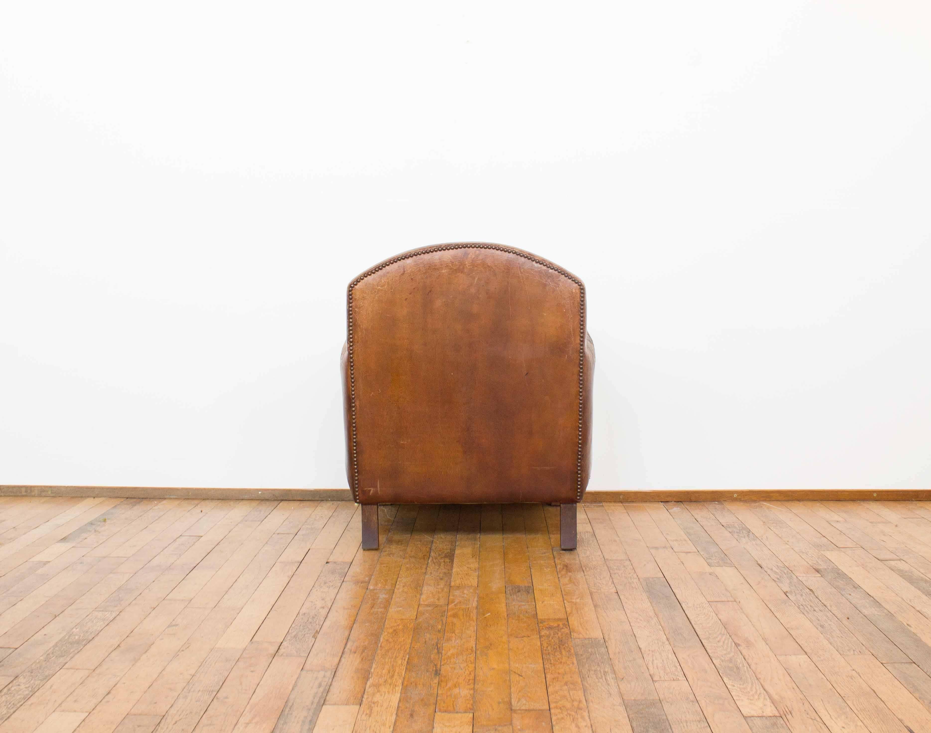 Vintage Dutch Cognac Leather Art Deco Club Chair For Sale 2