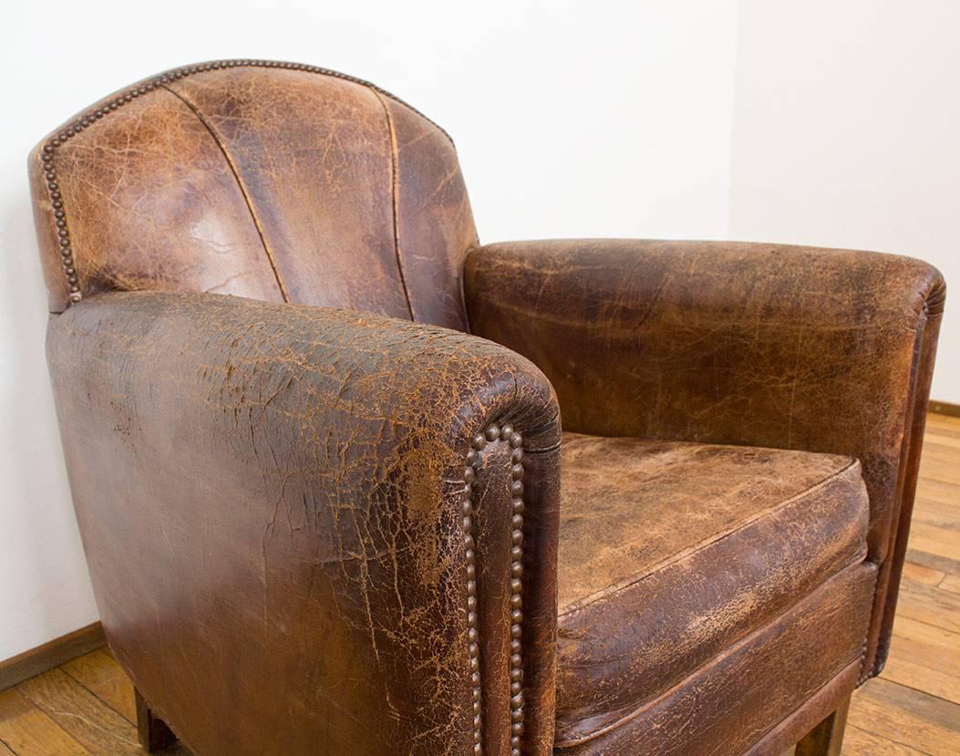 Vintage Dutch Cognac Leather Art Deco Club Chair For Sale 4