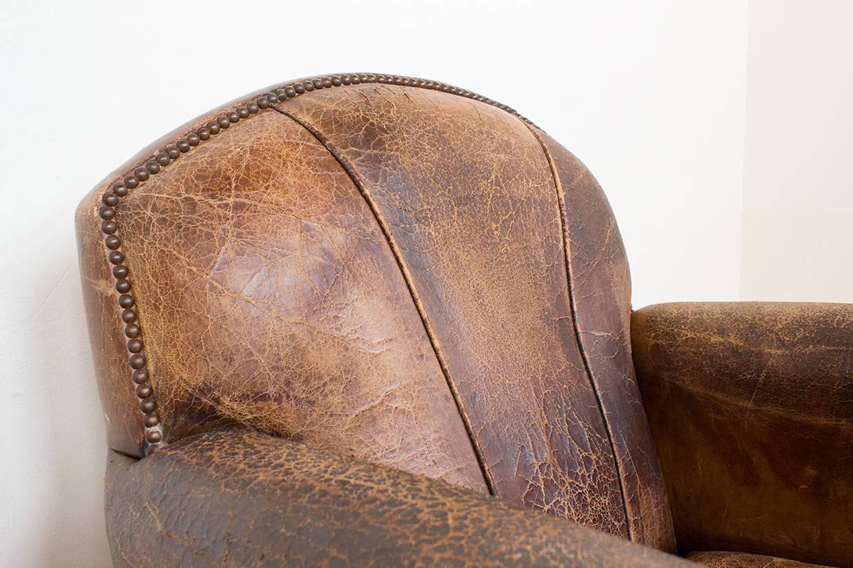 Vintage Dutch Cognac Leather Art Deco Club Chair For Sale 5