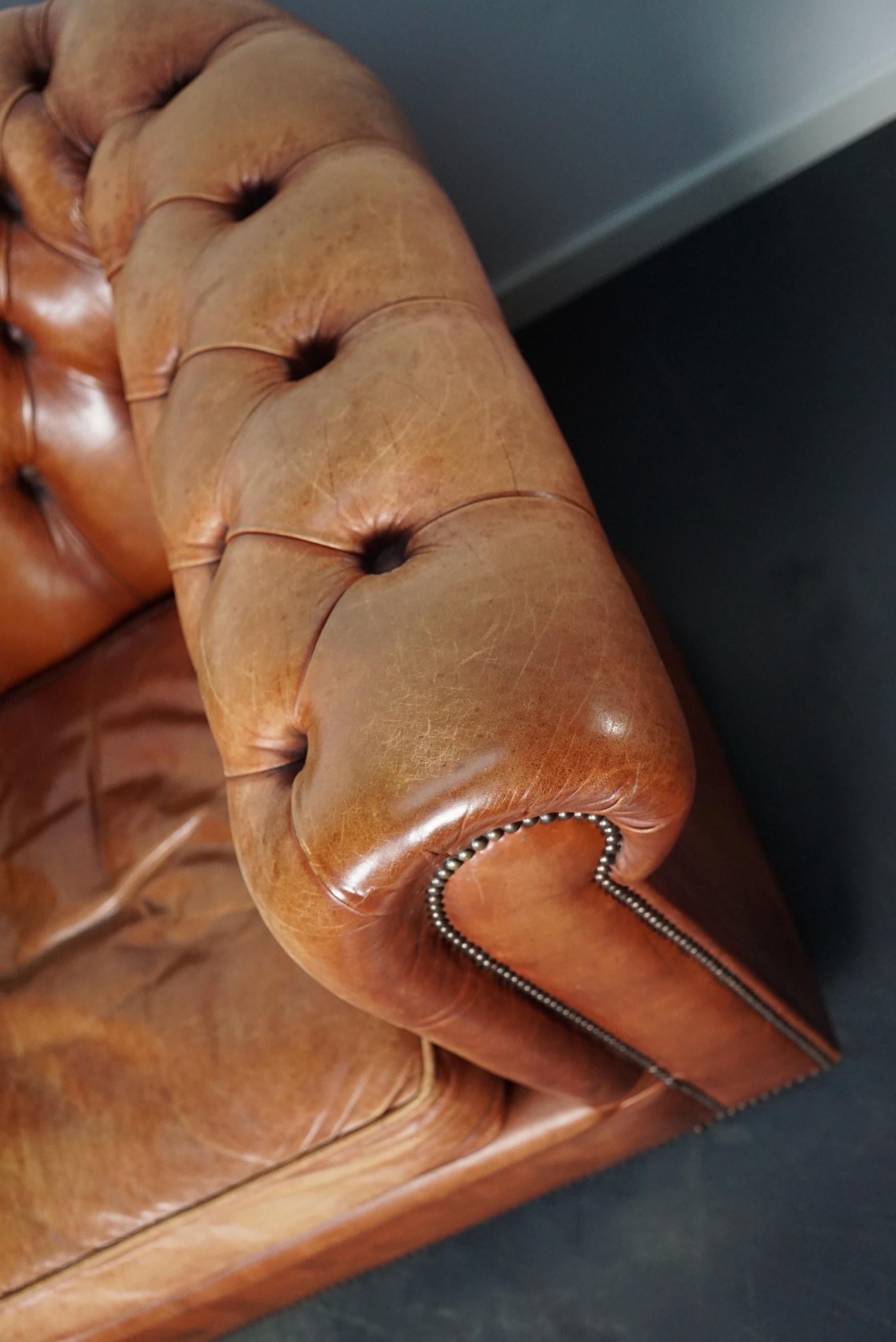 Vintage Dutch Cognac Leather Chesterfield Club Chairs, Set of 2 5