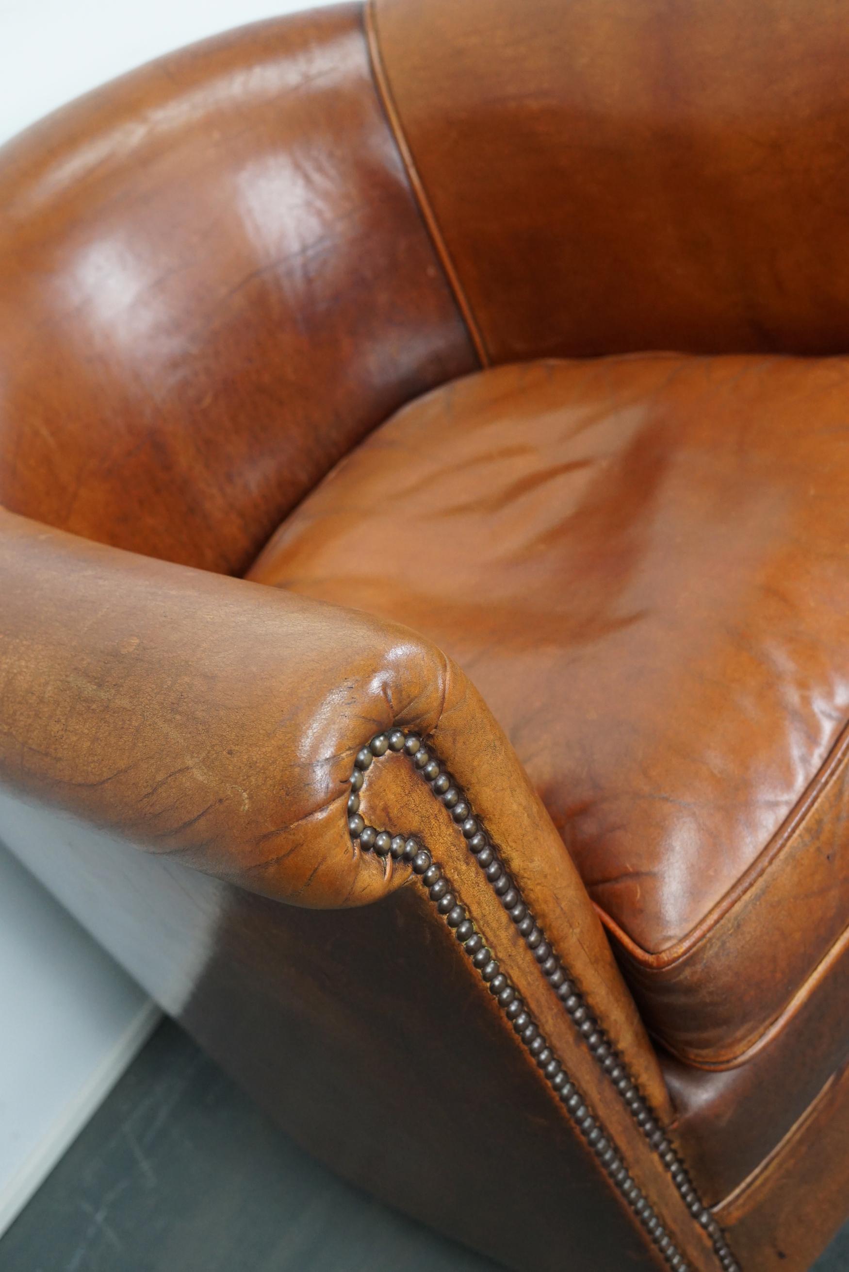 Industrial Vintage Dutch Cognac Leather Club Chair