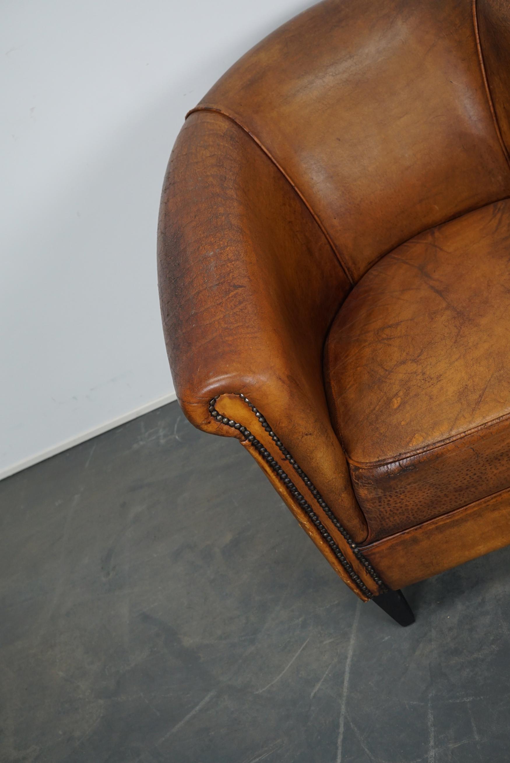 Vintage Dutch Cognac Leather Club Chair In Good Condition In Nijmegen, NL