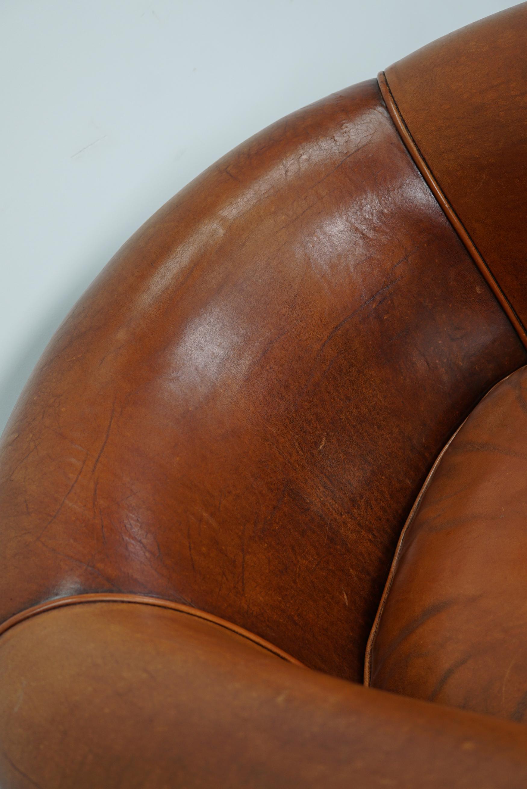 Vintage Dutch Cognac Leather Club Chair In Good Condition In Nijmegen, NL