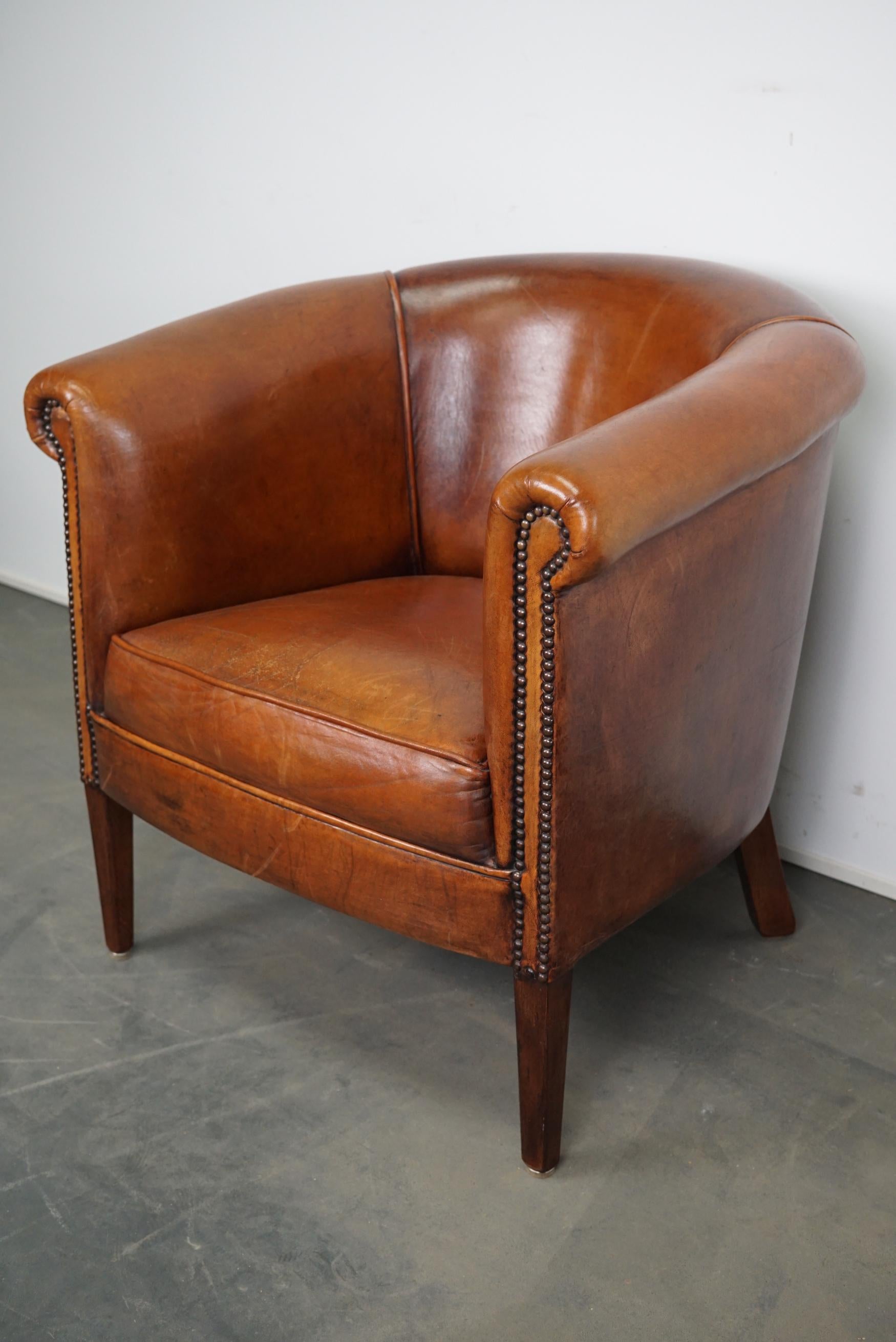 Late 20th Century Vintage Dutch Cognac Leather Club Chair