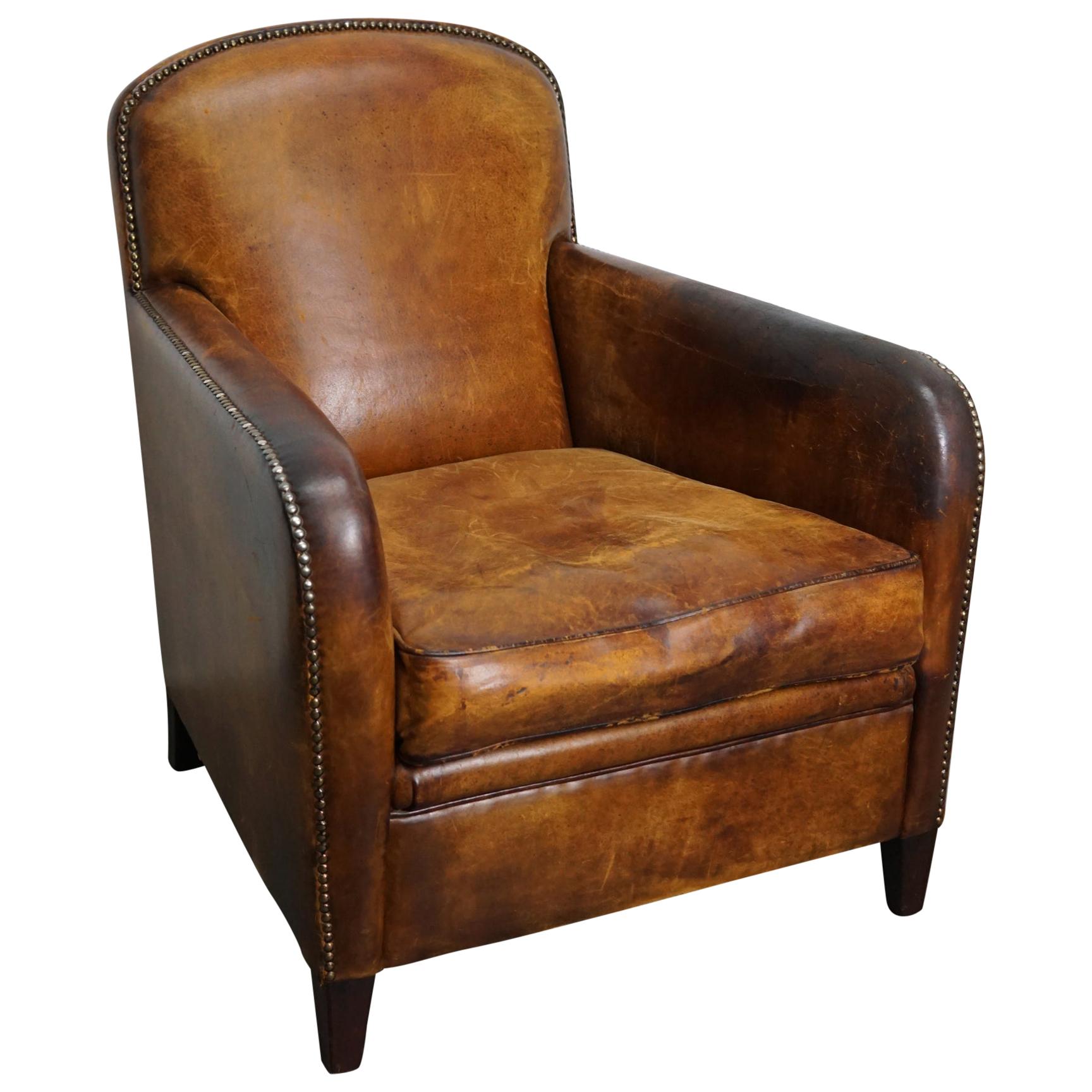 Vintage Dutch Cognac Leather Club Chair