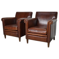 Sillas Club Vintage Holandesas de Cuero Coñac Estilo Art Déco, Juego de 2