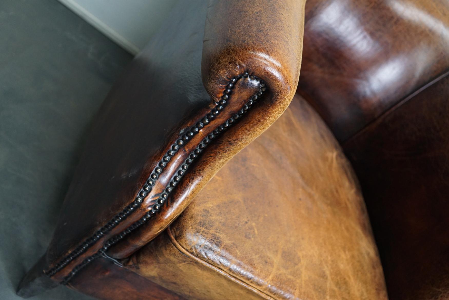 Vintage Dutch Cognac Leather Club Chairs, Set of 2 5