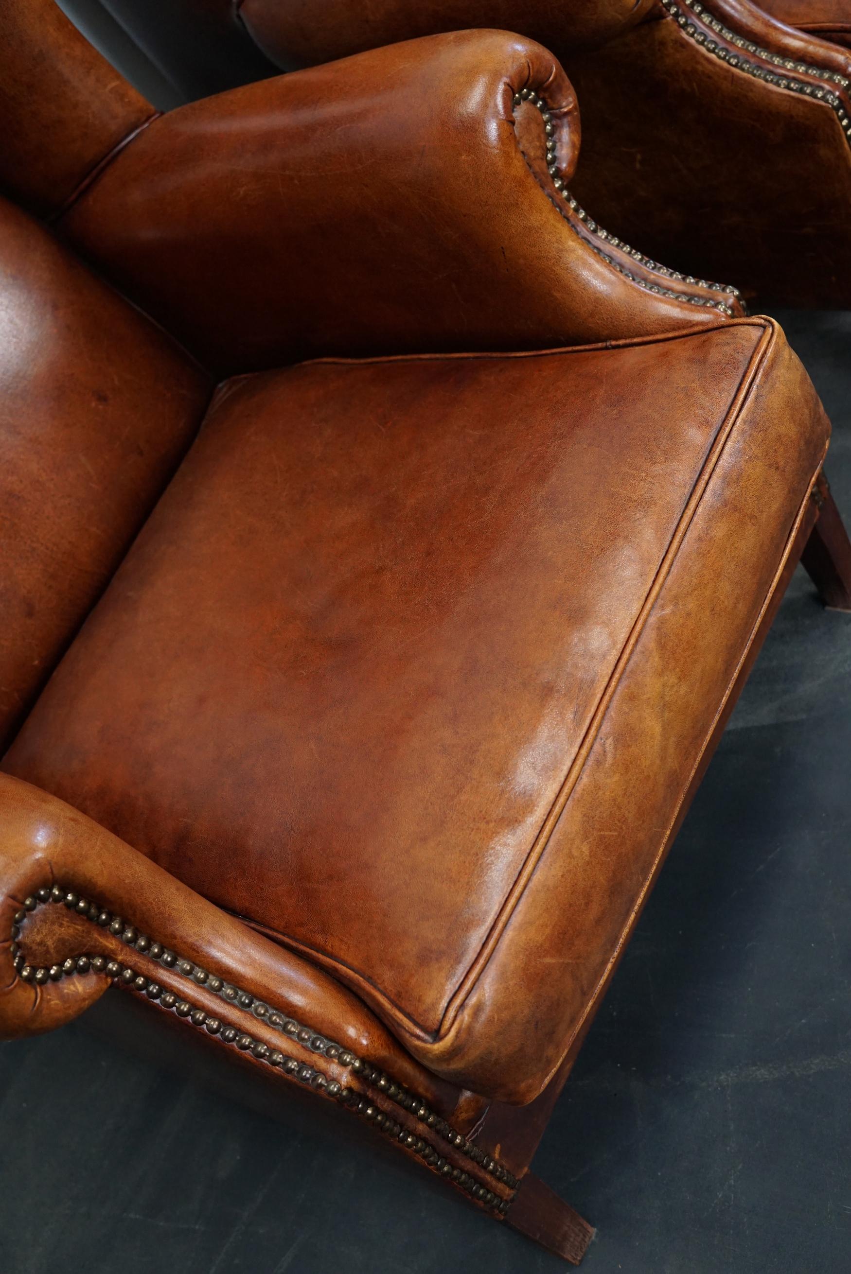 Vintage Dutch Cognac Leather Club Chairs, Set of 2  5