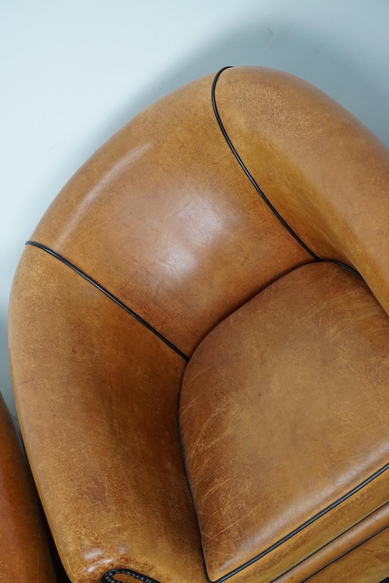 Vintage Dutch Cognac Leather Club Chairs, Set of 2 For Sale 5
