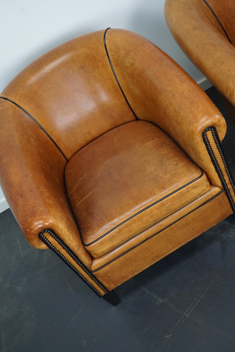Vintage Dutch Cognac Leather Club Chairs, Set of 2 For Sale 6