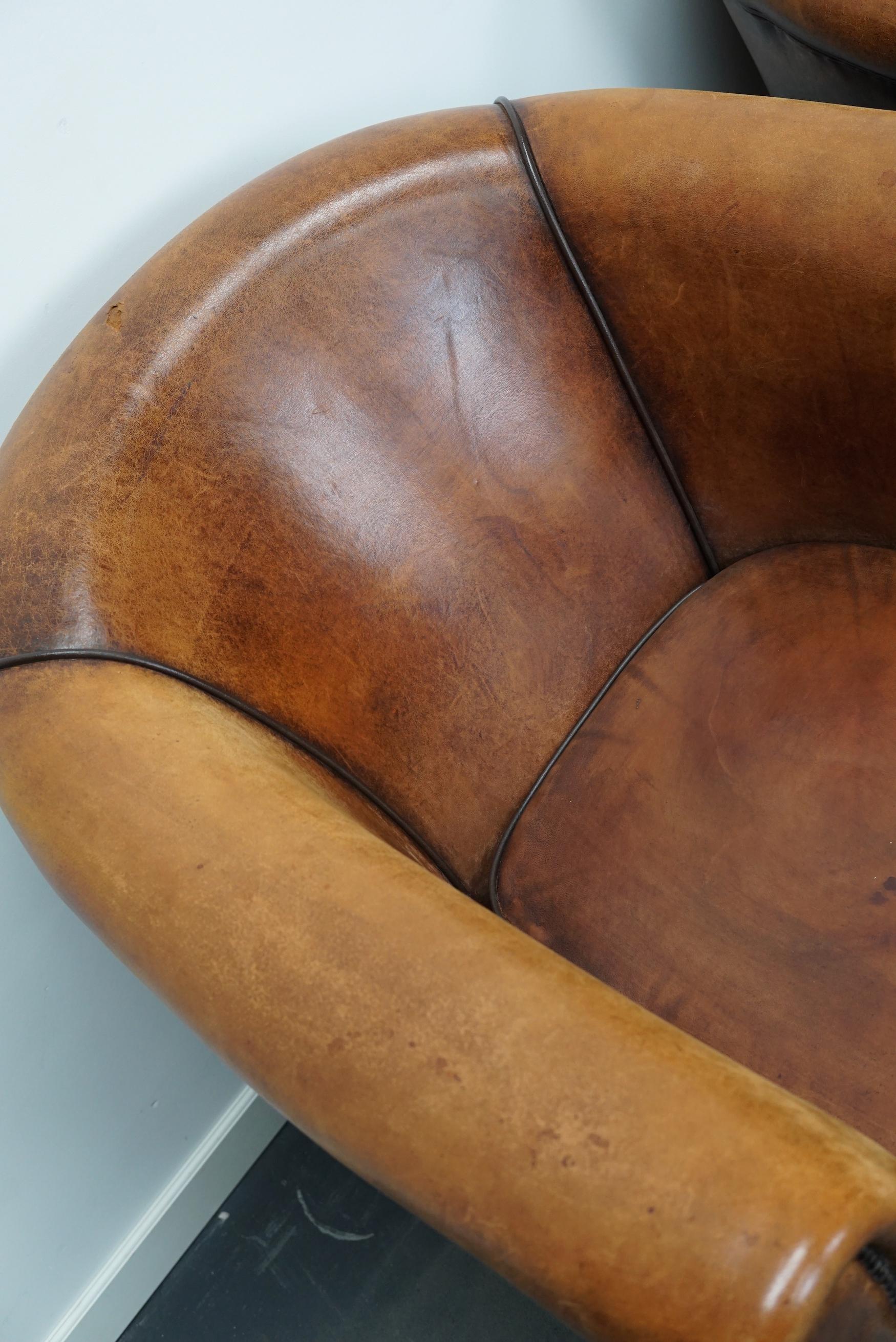 Vintage Dutch Cognac Leather Club Chairs, Set of 2 6