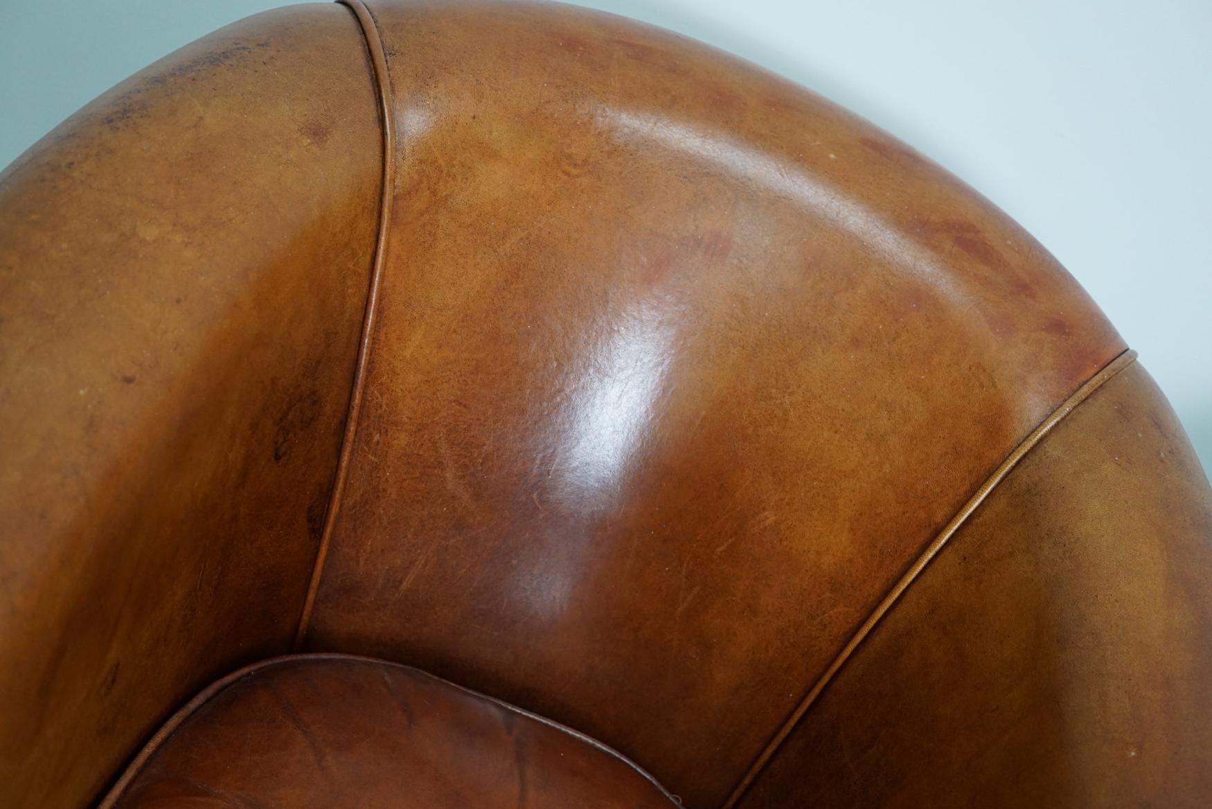 Vintage Dutch Cognac Leather Club Chairs, Set of 2 7