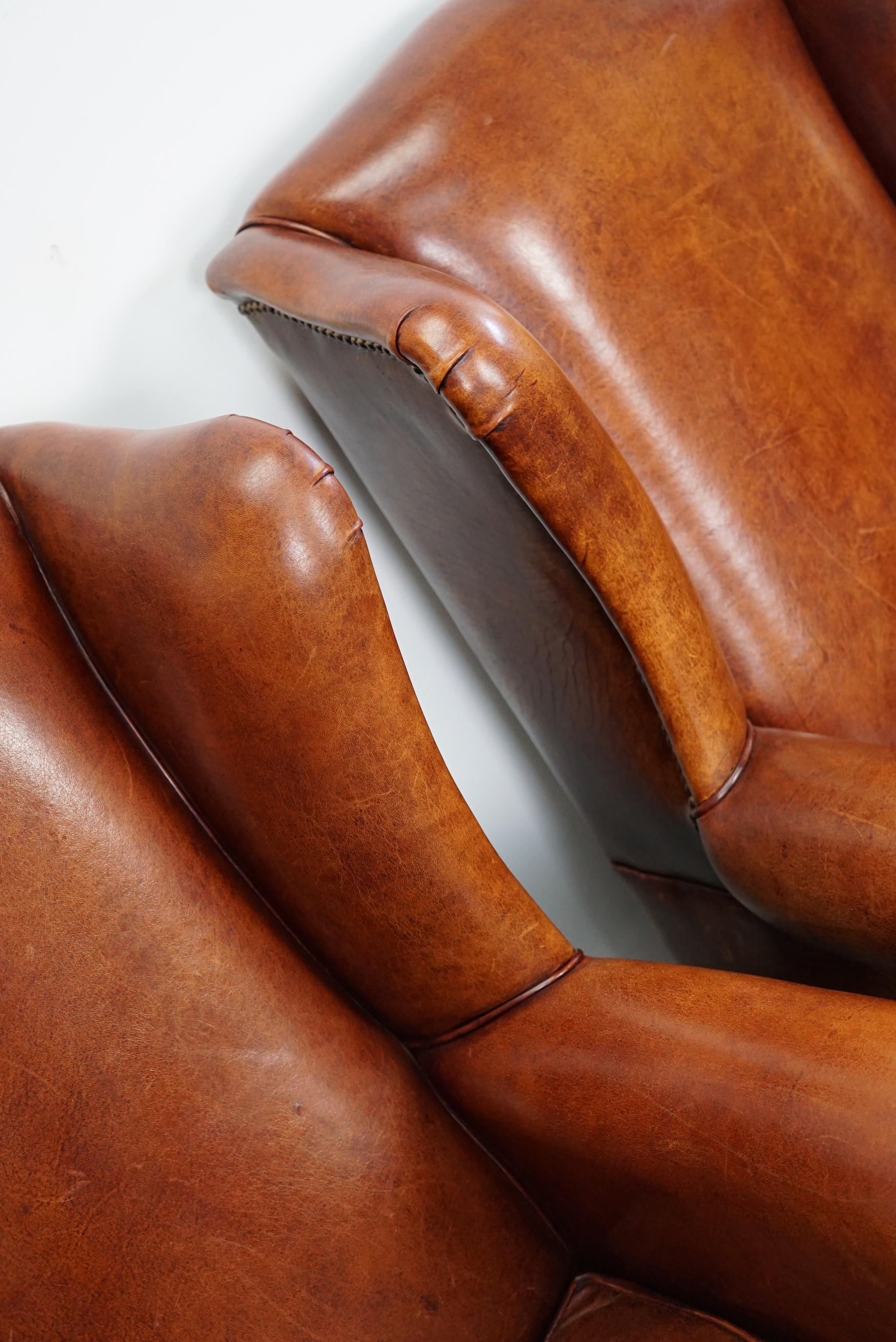 Vintage Dutch Cognac Leather Club Chairs, Set of 2  7