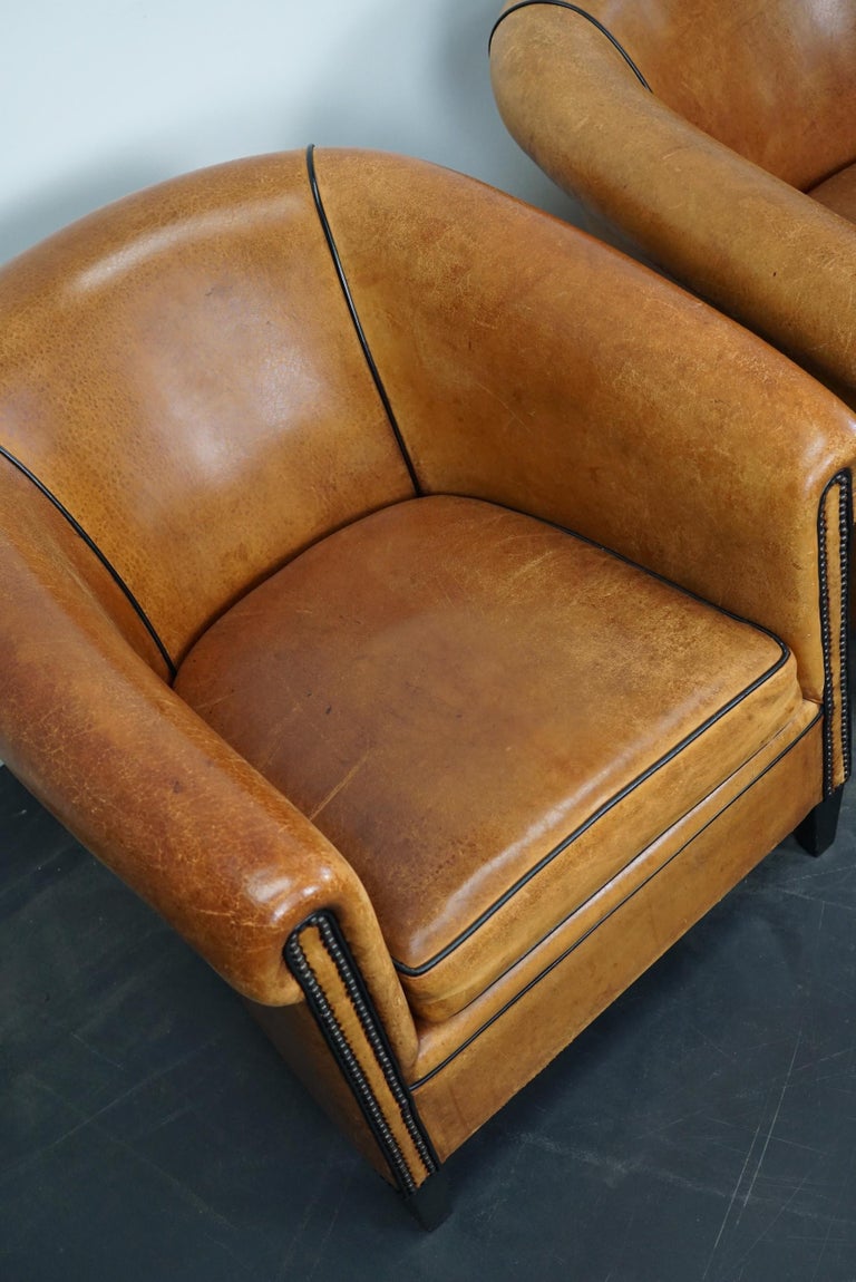 Vintage Dutch Cognac Leather Club Chairs, Set of 2 For Sale 8