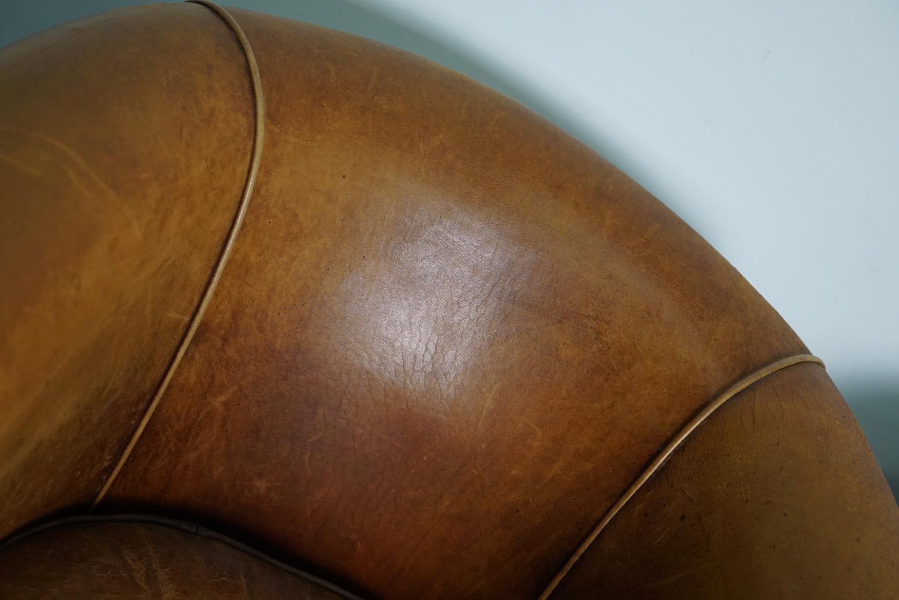 Vintage Dutch Cognac Leather Club Chairs, Set of 2 9