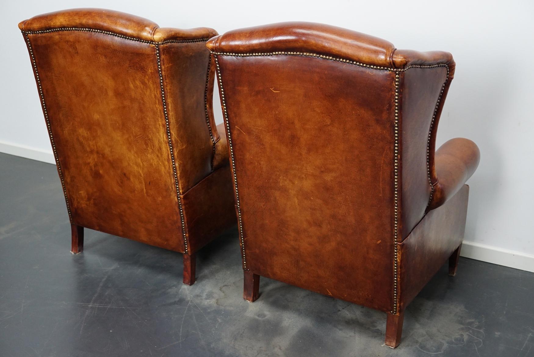 Vintage Dutch Cognac Leather Club Chairs, Set of 2  10