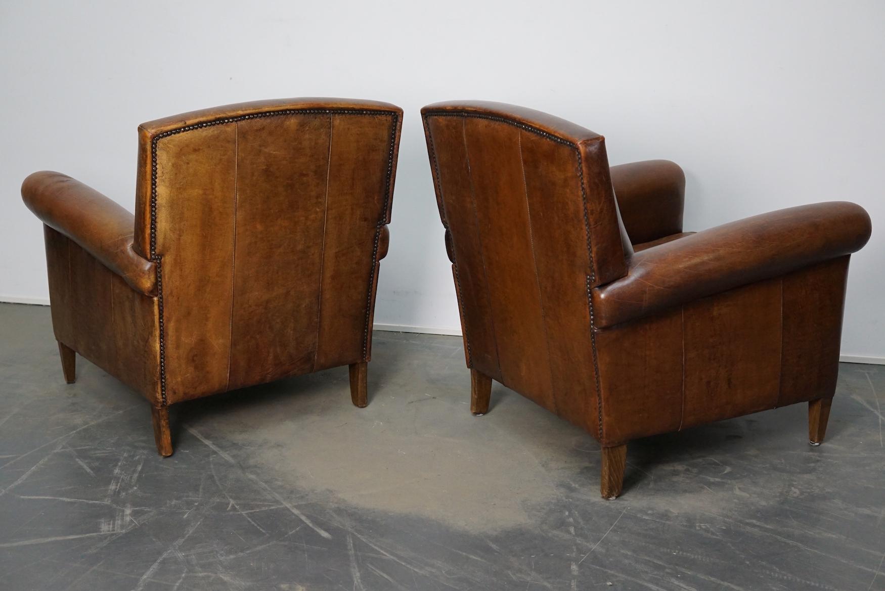 Vintage Dutch Cognac Leather Club Chairs, Set of 2 8