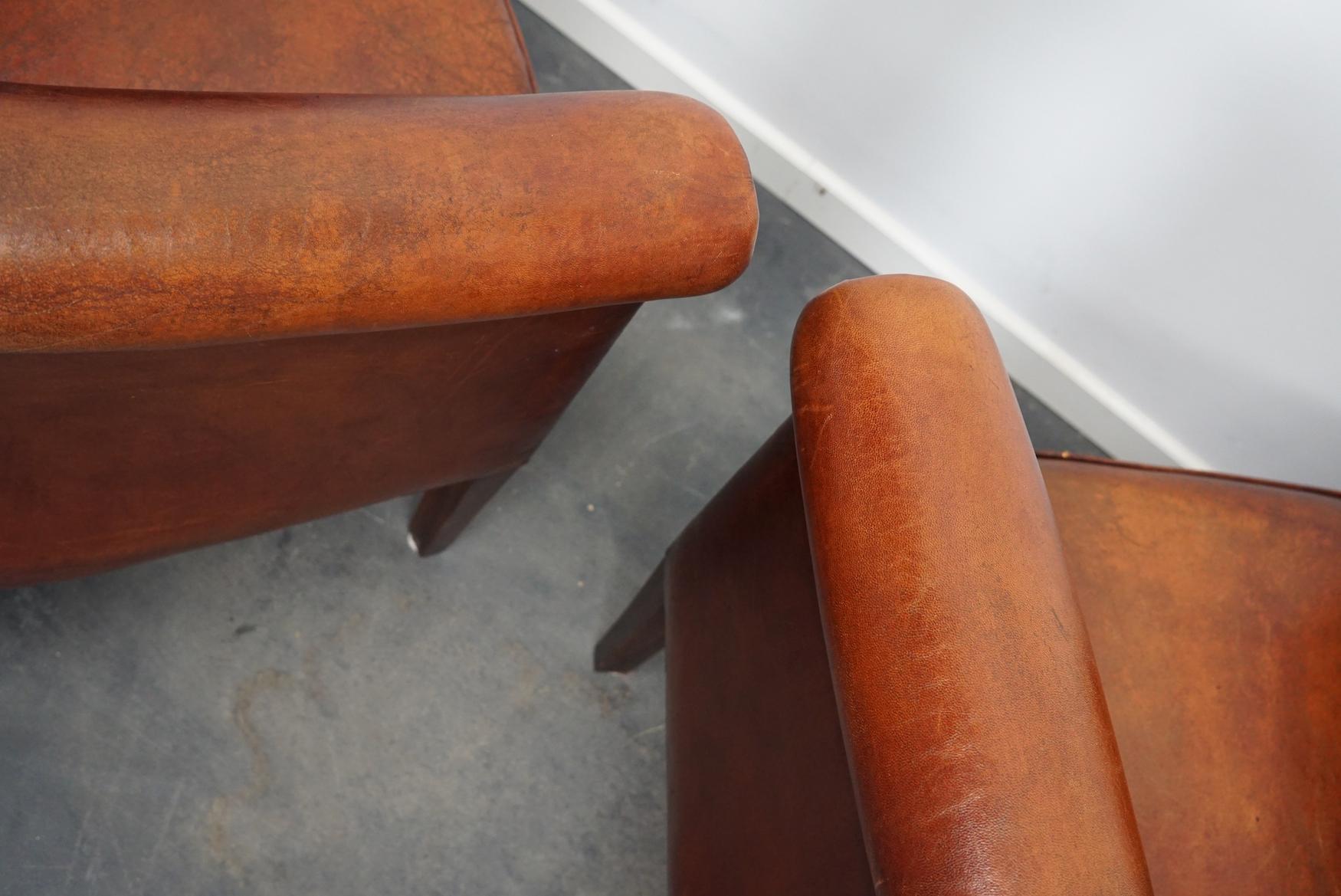 Vintage Dutch Cognac Leather Club Chairs, Set of 2 10
