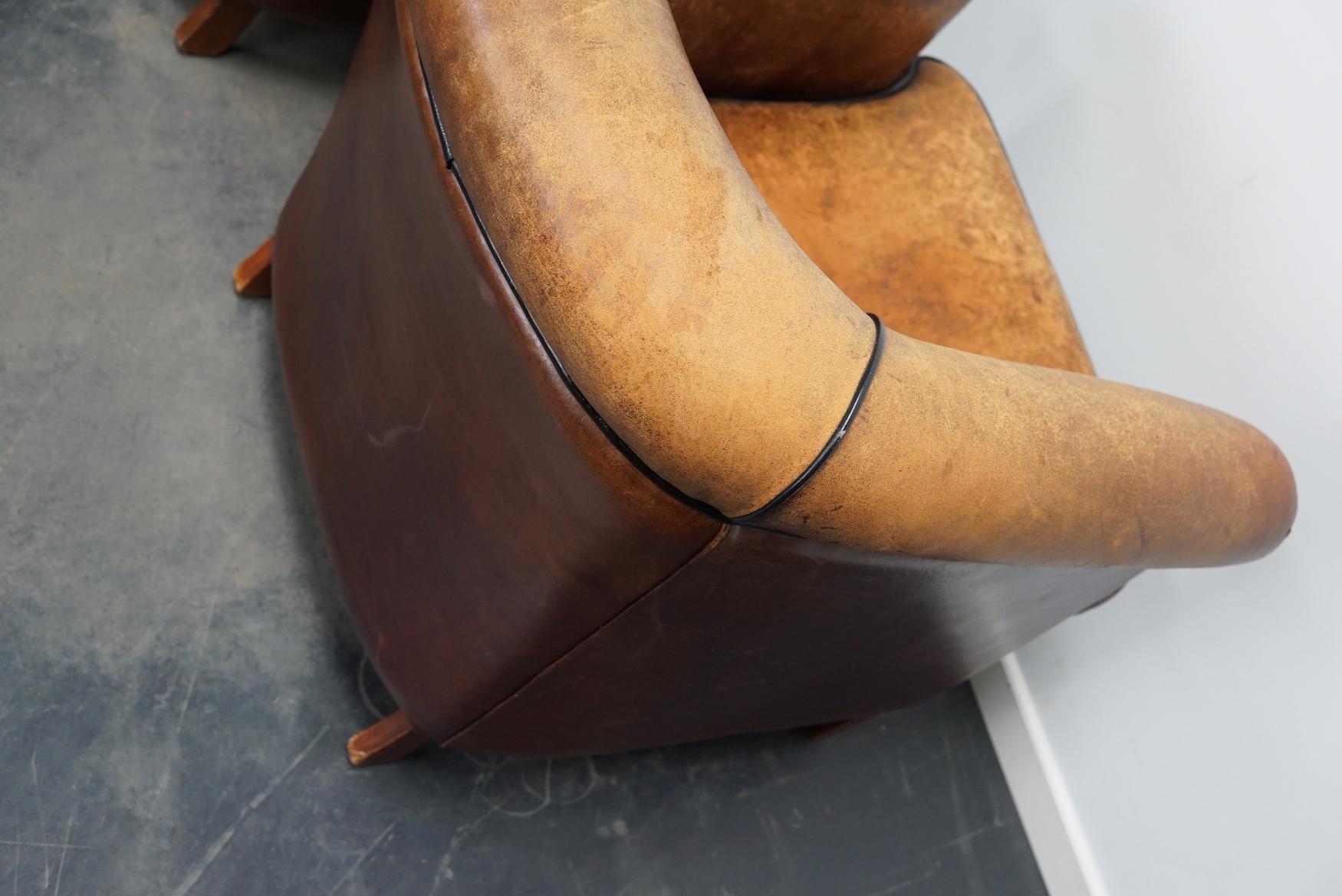 Vintage Dutch Cognac Leather Club Chairs, Set of 2 10