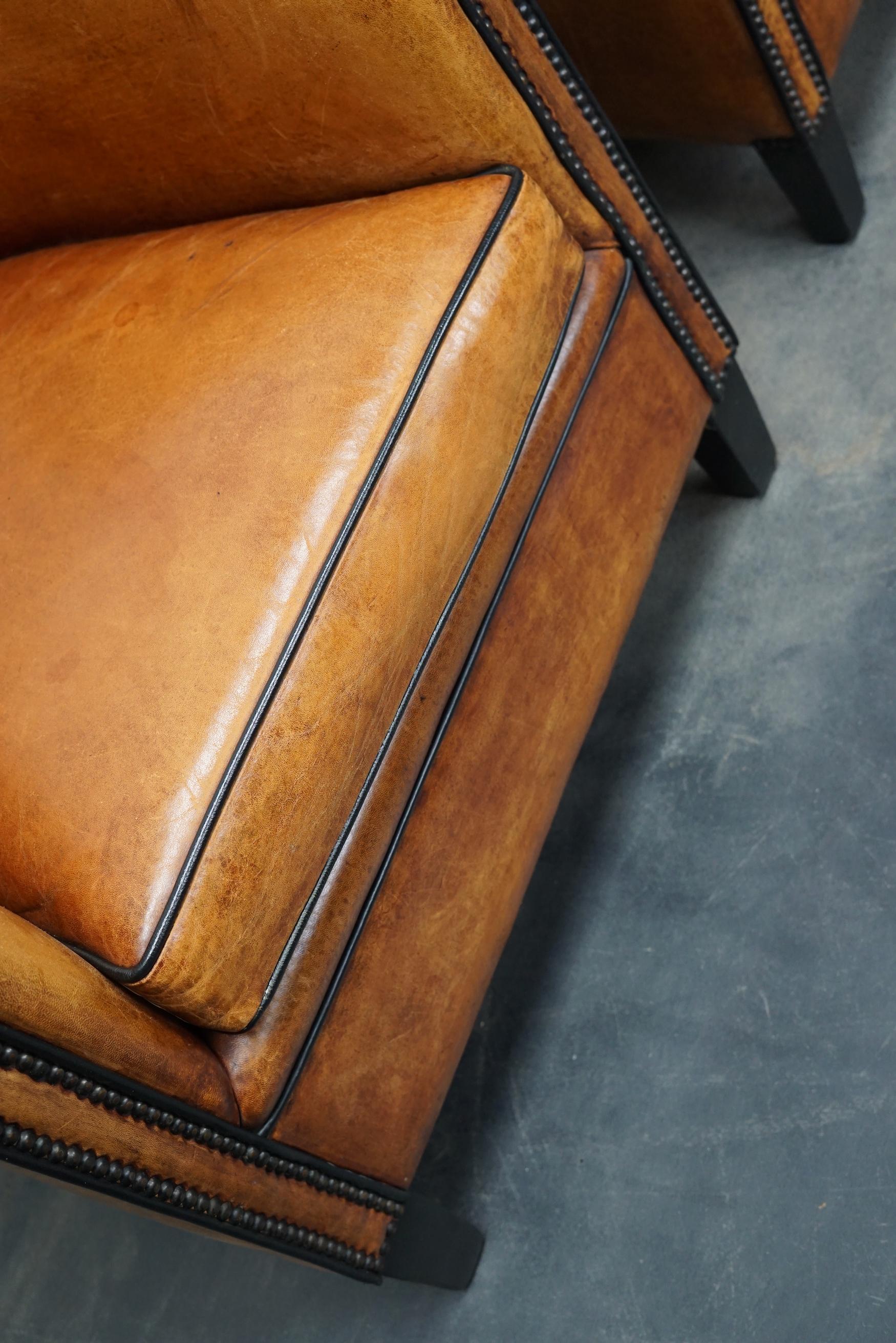Vintage Dutch Cognac Leather Club Chairs, Set of 2 12