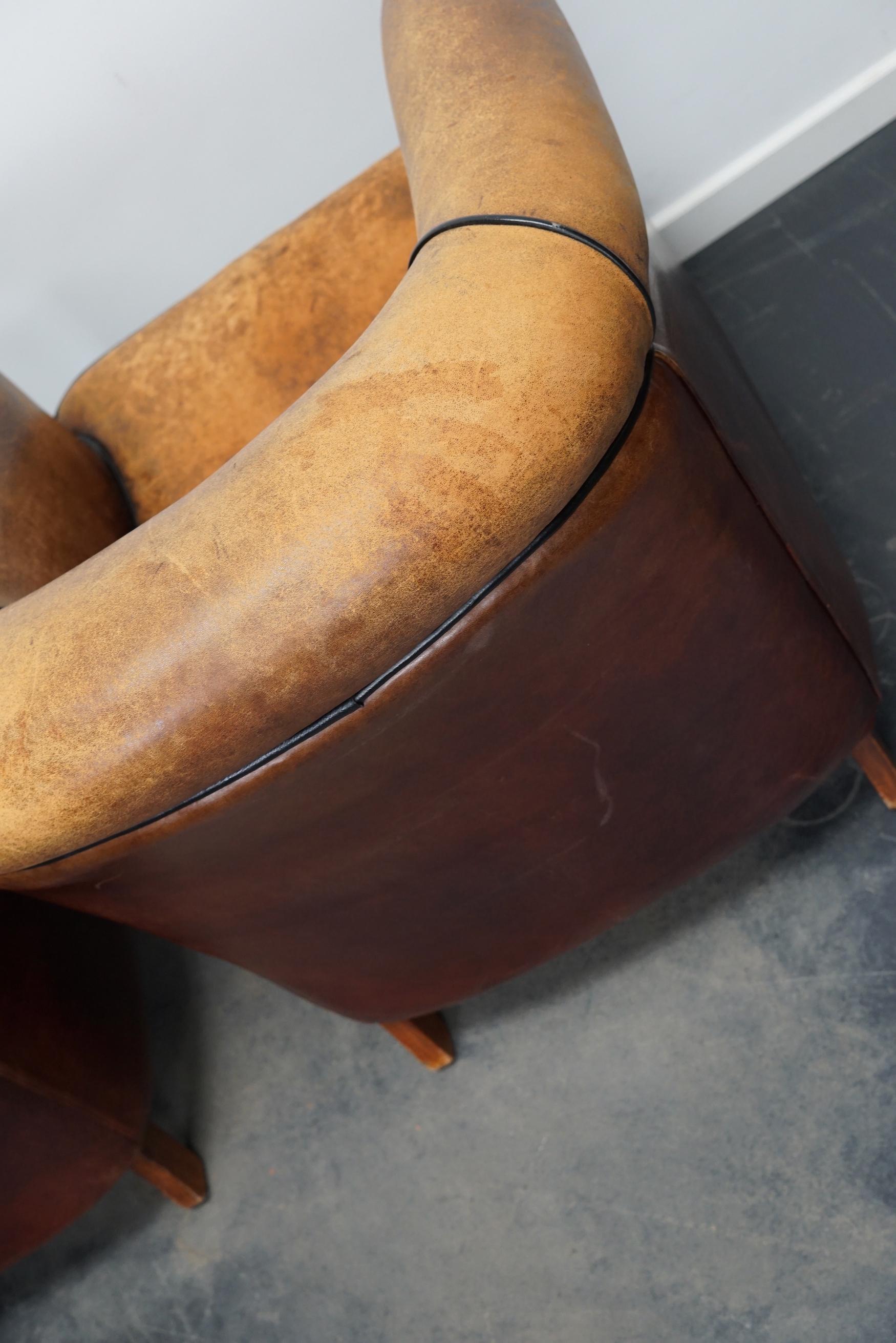Vintage Dutch Cognac Leather Club Chairs, Set of 2 11