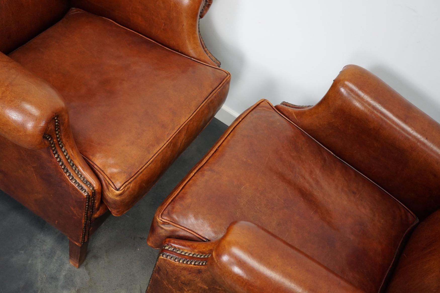 Vintage Dutch Cognac Leather Club Chairs, Set of 2  13