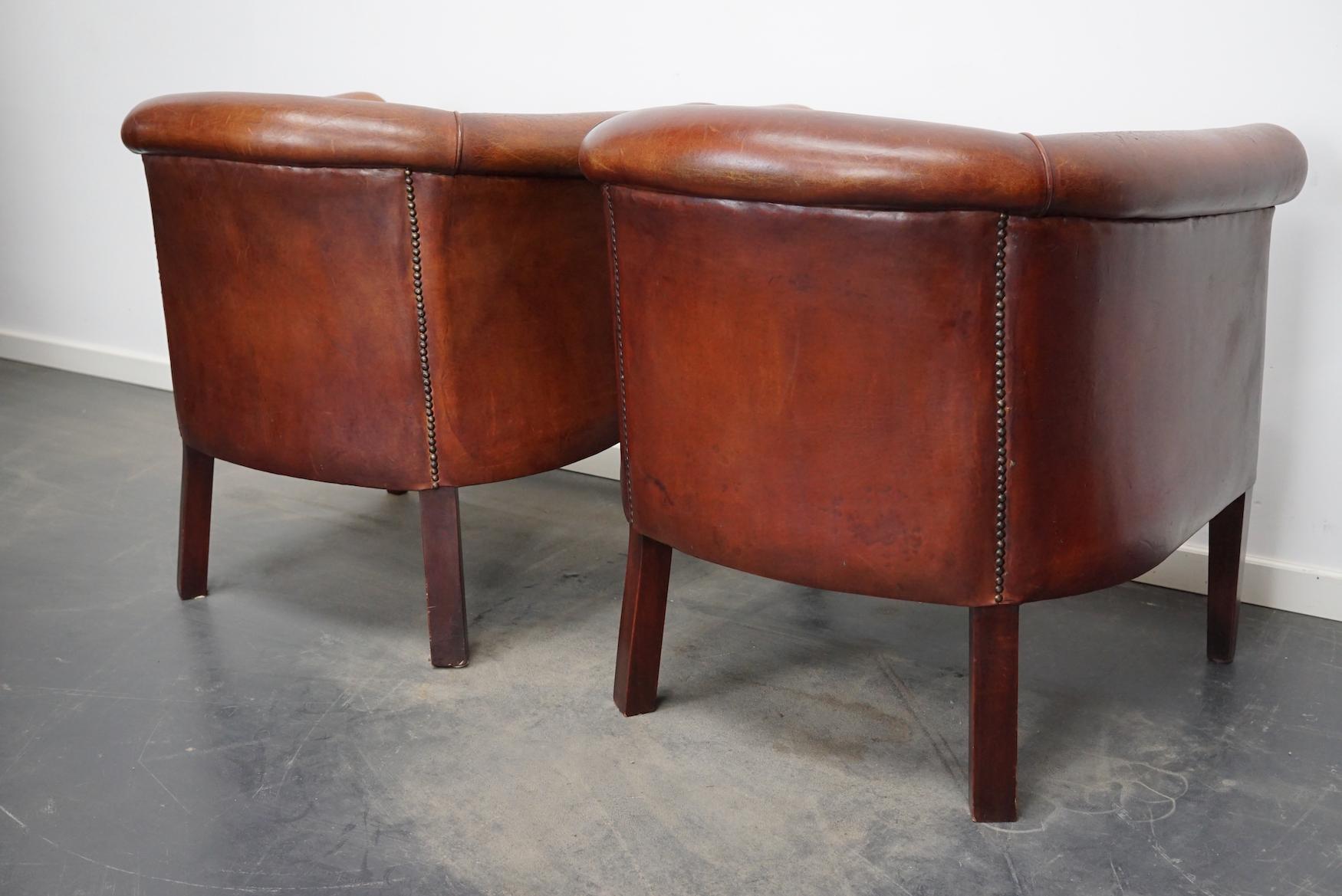 Vintage Dutch Cognac Leather Club Chairs, Set of 2 12