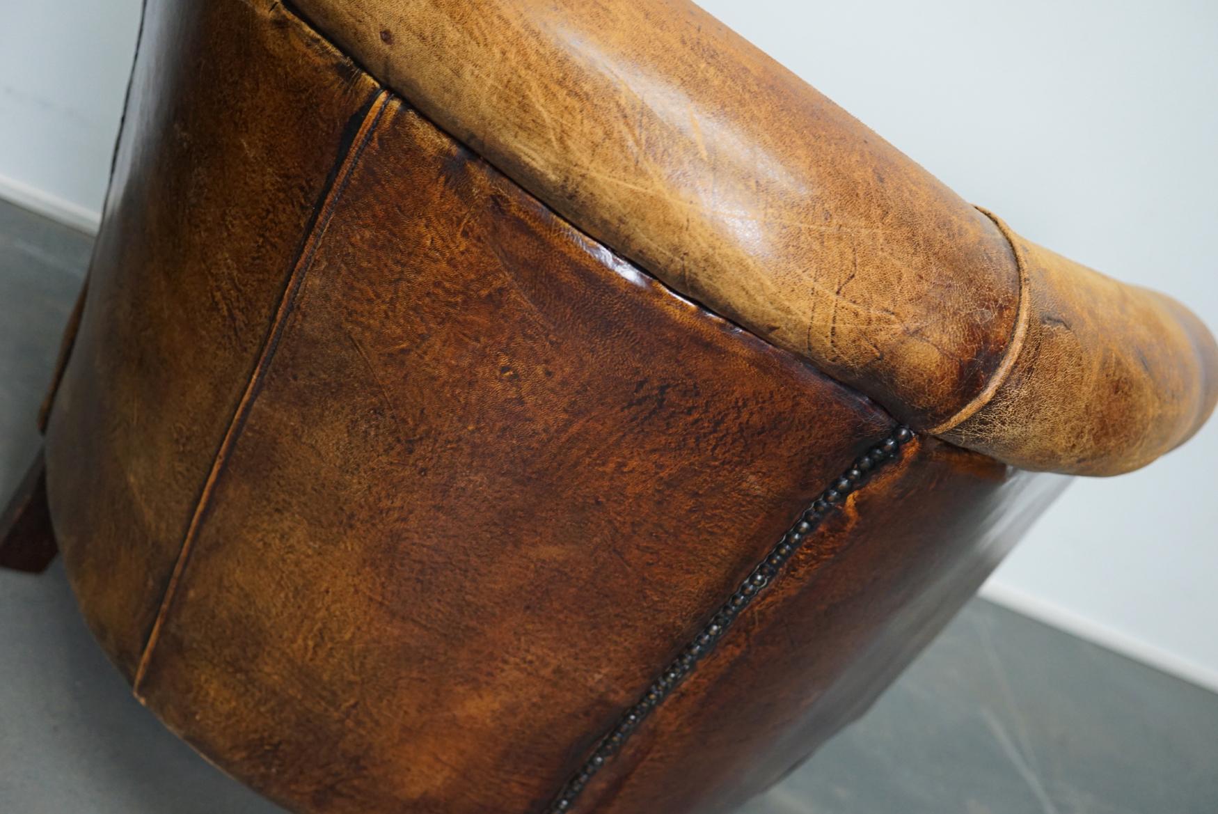 Vintage Dutch Cognac Leather Club Chairs, Set of 2 14