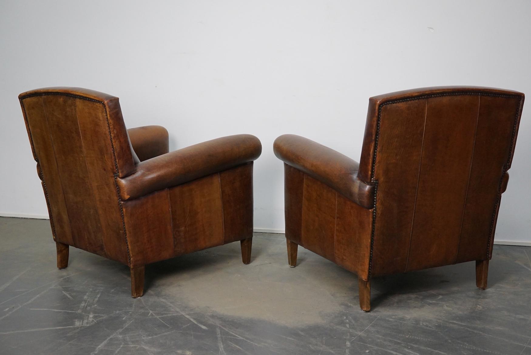 Vintage Dutch Cognac Leather Club Chairs, Set of 2 11