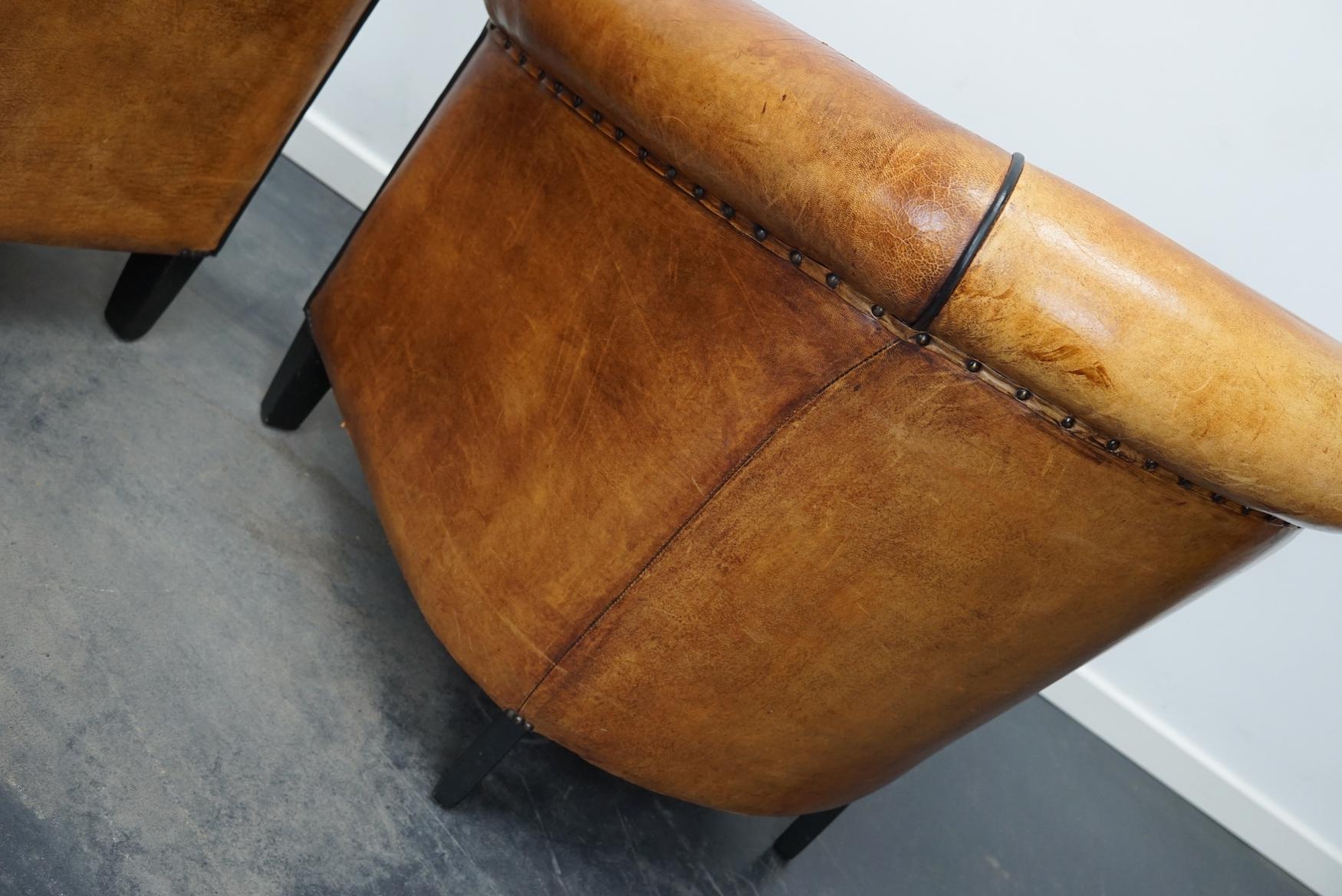 Vintage Dutch Cognac Leather Club Chairs, Set of 2 14