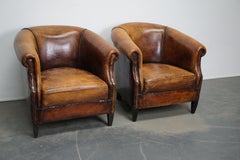 Vintage Dutch Cognac Leather Club Chairs, Set of 2