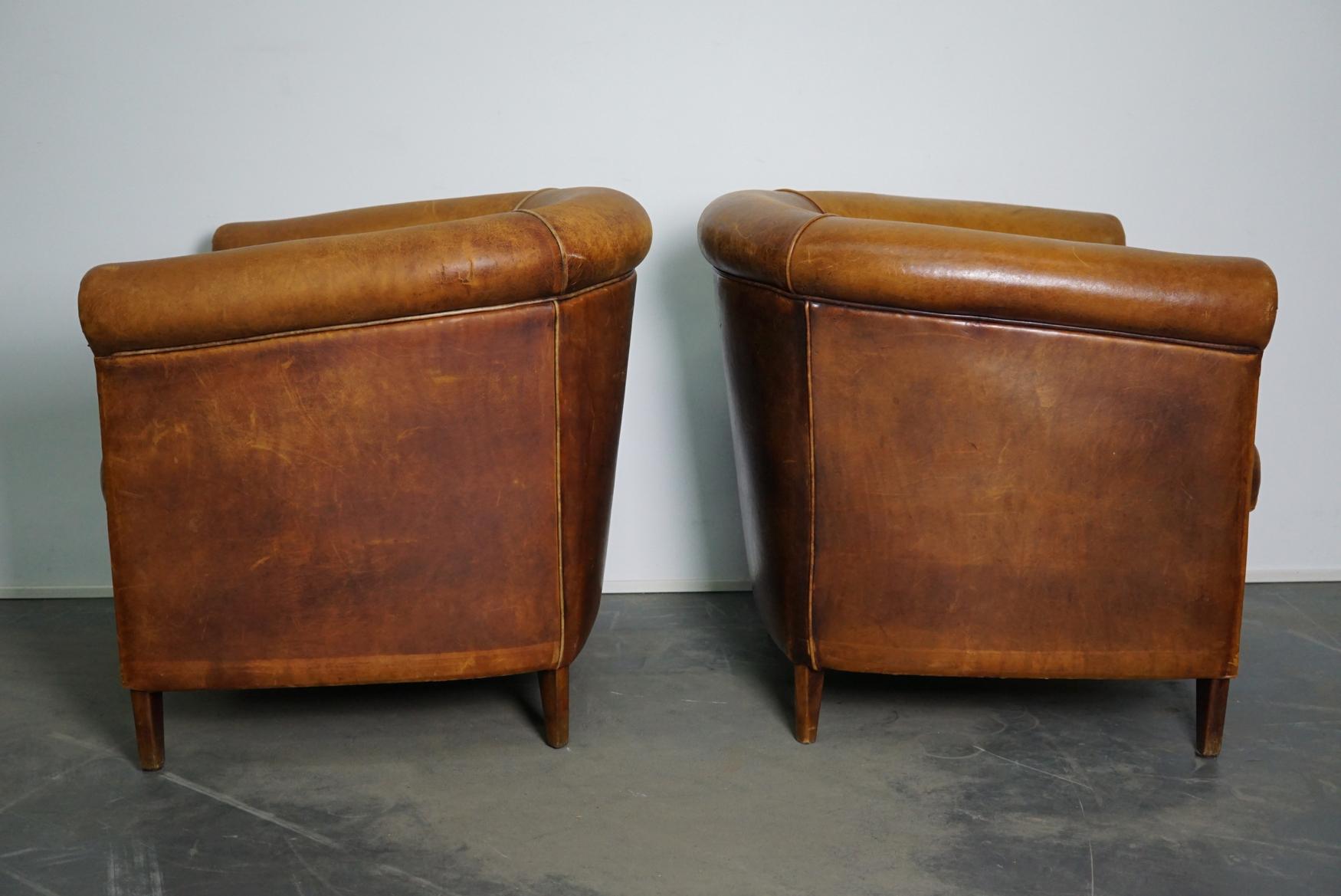 Vintage Dutch Cognac Leather Club Chairs, Set of 2 In Good Condition In Nijmegen, NL