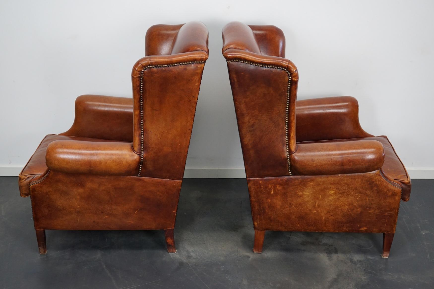 Vintage Dutch Cognac Leather Club Chairs, Set of 2  In Good Condition In Nijmegen, NL