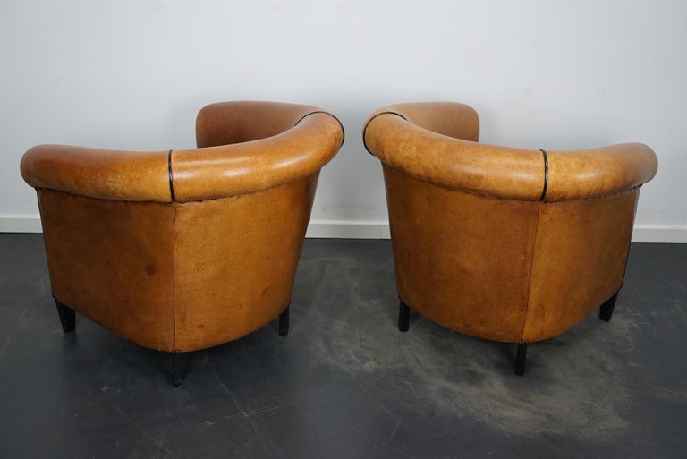 Vintage Dutch Cognac Leather Club Chairs, Set of 2 In Good Condition For Sale In Nijmegen, NL
