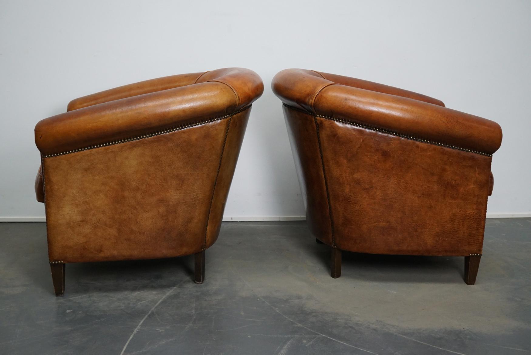 Late 20th Century Vintage Dutch Cognac Leather Club Chairs, Set of 2