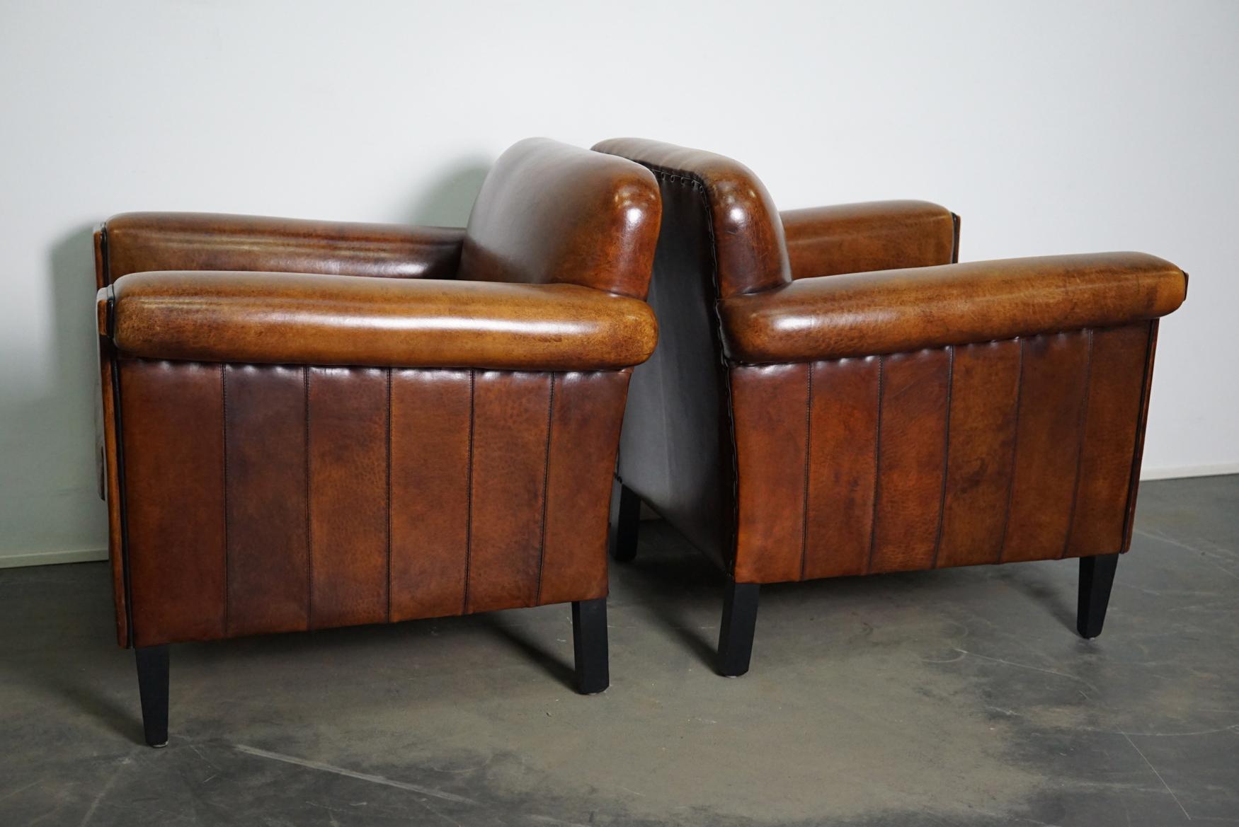 Late 20th Century Vintage Dutch Cognac Leather Club Chairs, Set of 2