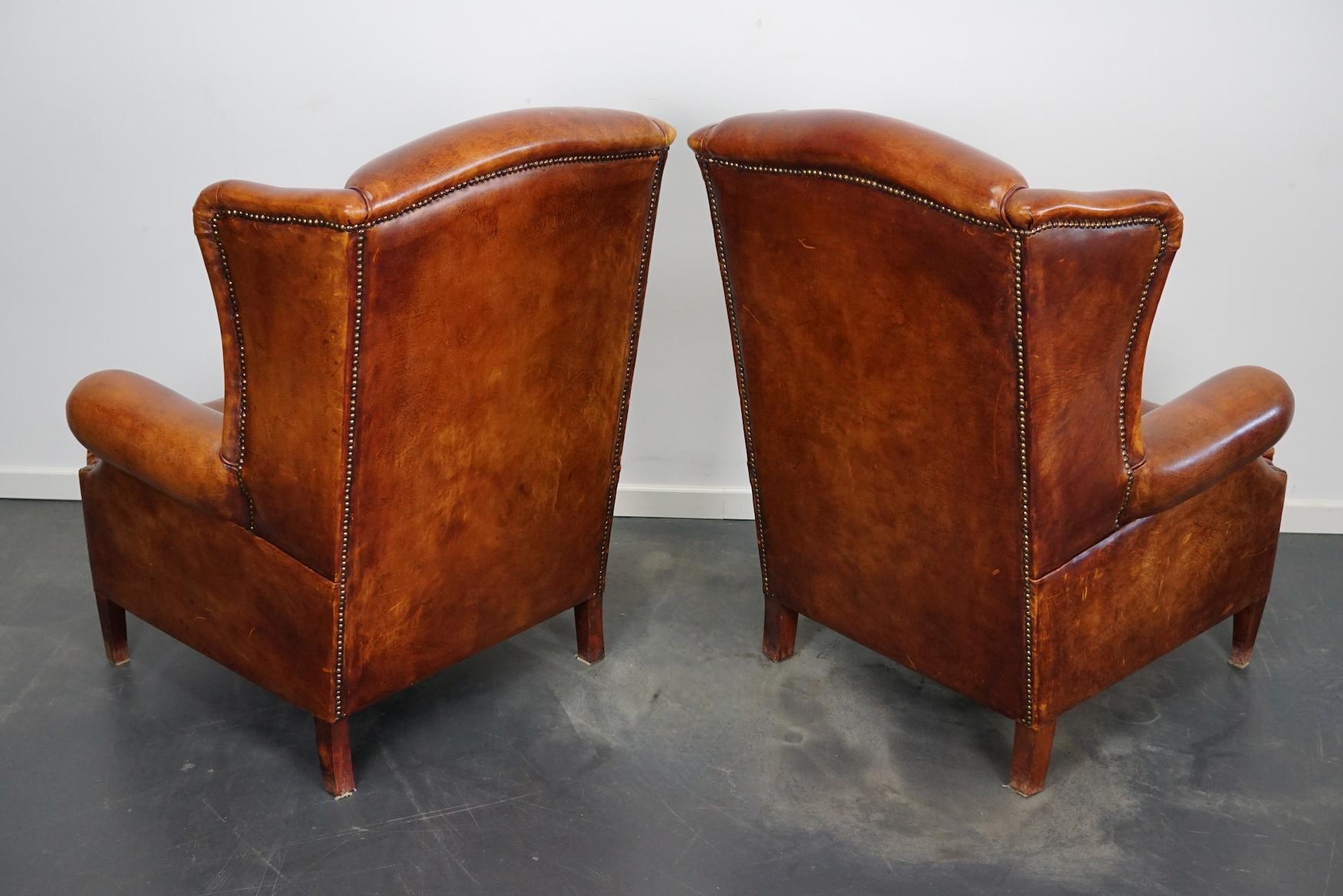 Late 20th Century Vintage Dutch Cognac Leather Club Chairs, Set of 2 