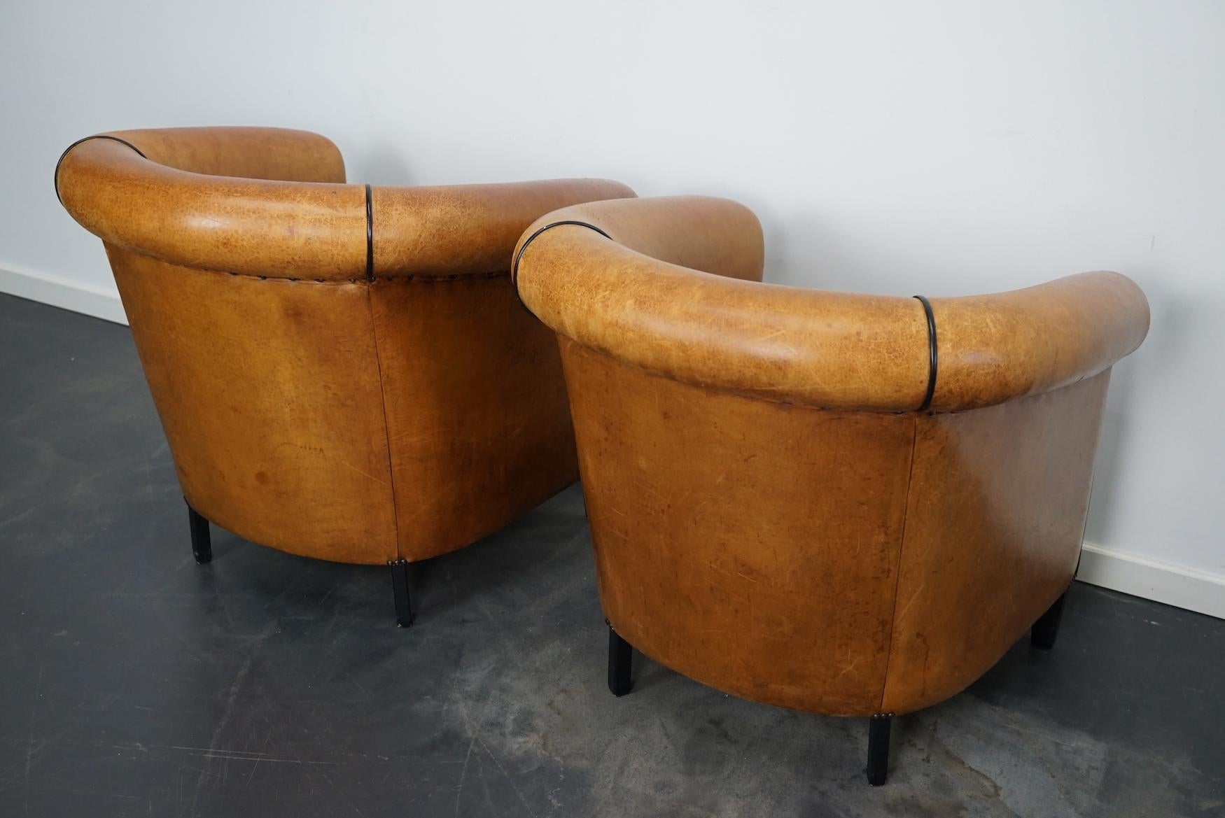 Late 20th Century Vintage Dutch Cognac Leather Club Chairs, Set of 2