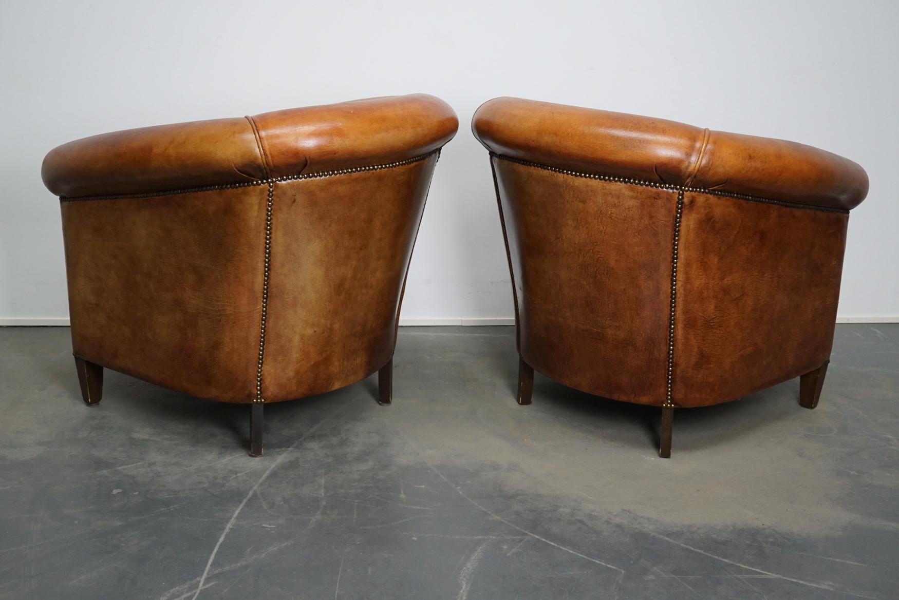 Vintage Dutch Cognac Leather Club Chairs, Set of 2 1